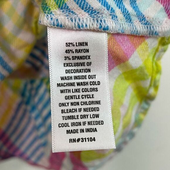 Crown & Ivy Multicolor Ruffle Striped Sleeveless Linen Blend Tank Top Women’s XS - Picture 6 of 12